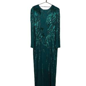 Vintage D'Ore Della Roufogali Satin Beaded Gown Women's 12 Teal